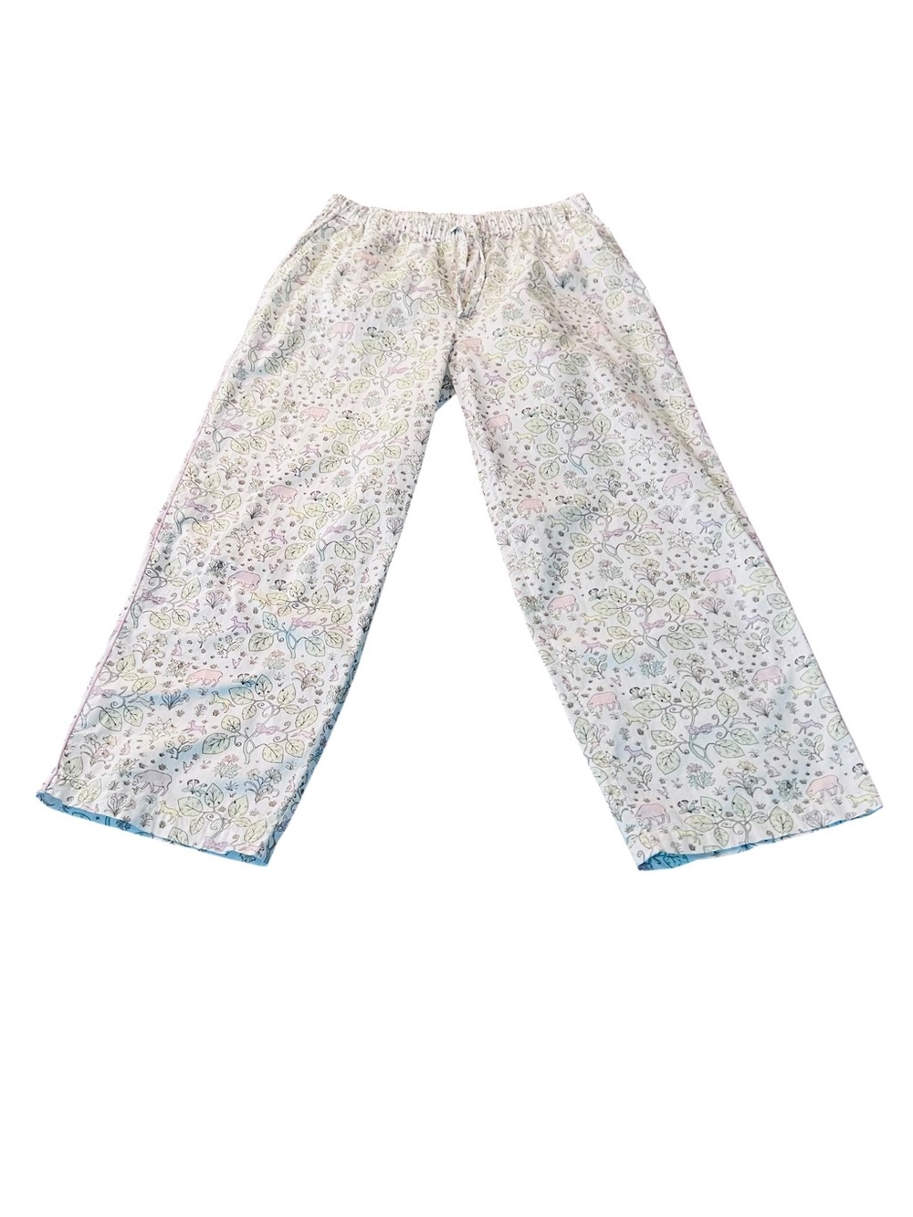 Lenora Women's Floral & Forest Animal Print Pajama Pants - White with Pastels